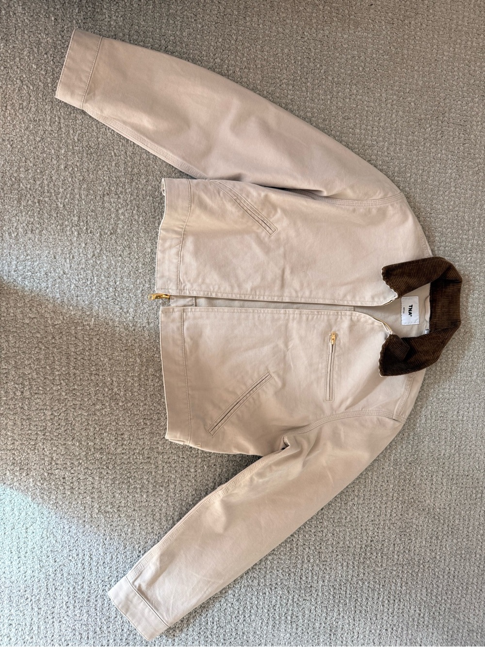 Aritzia TNA Beige Bomber Jacket with Brown Corduroy Collar - Picture 4 of 4